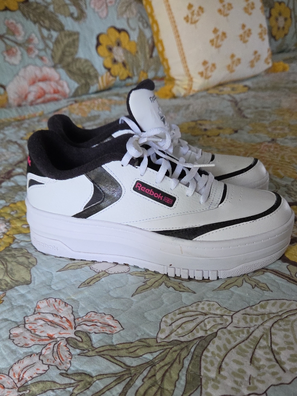 Reebok Club C Extra Girls White and Black Women's Platform Sneakers